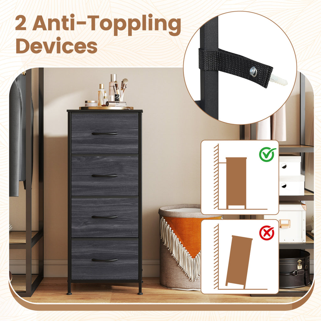 4-Drawer Dresser Nightstand with Fabric Drawers - Black Wood Grain