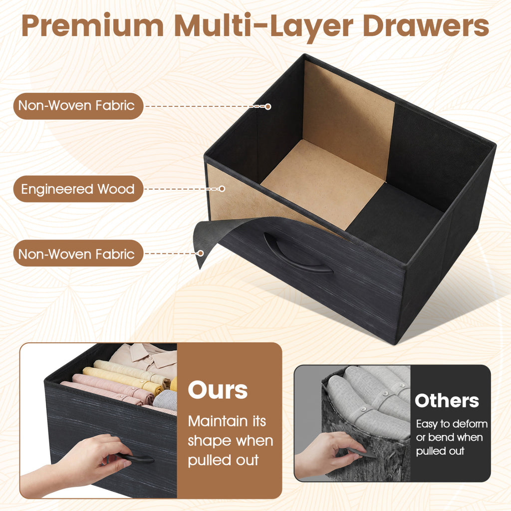 4-Drawer Dresser Nightstand with Fabric Drawers - Black Wood Grain