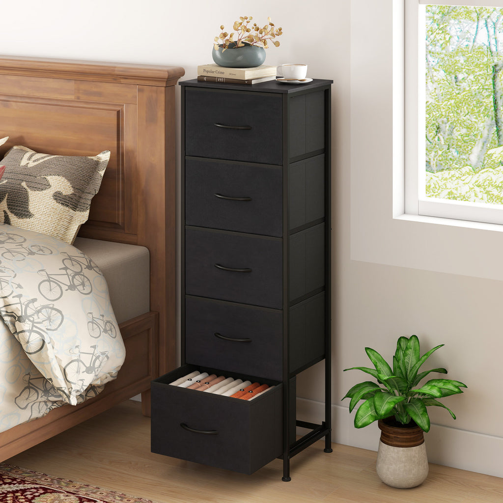 5-Drawer Fabric Dresser Nightstand - Black