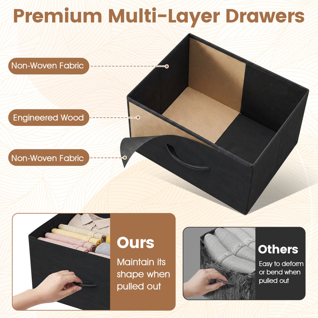 5 Drawer Fabric Dresser Nightstand - Black