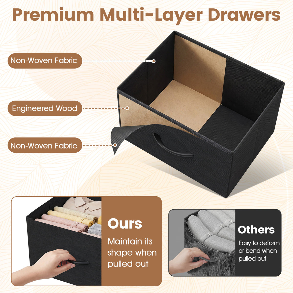 5 Drawer Fabric Dresser Nightstand - Black