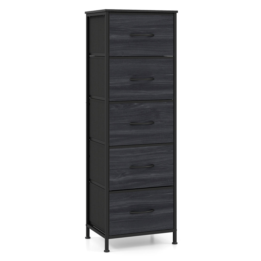 Dresser Nightstand with 5 Fabric Drawers, Black Wood Grain