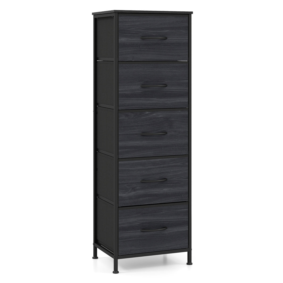Dresser Nightstand with 5 Fabric Drawers, Black Wood Grain