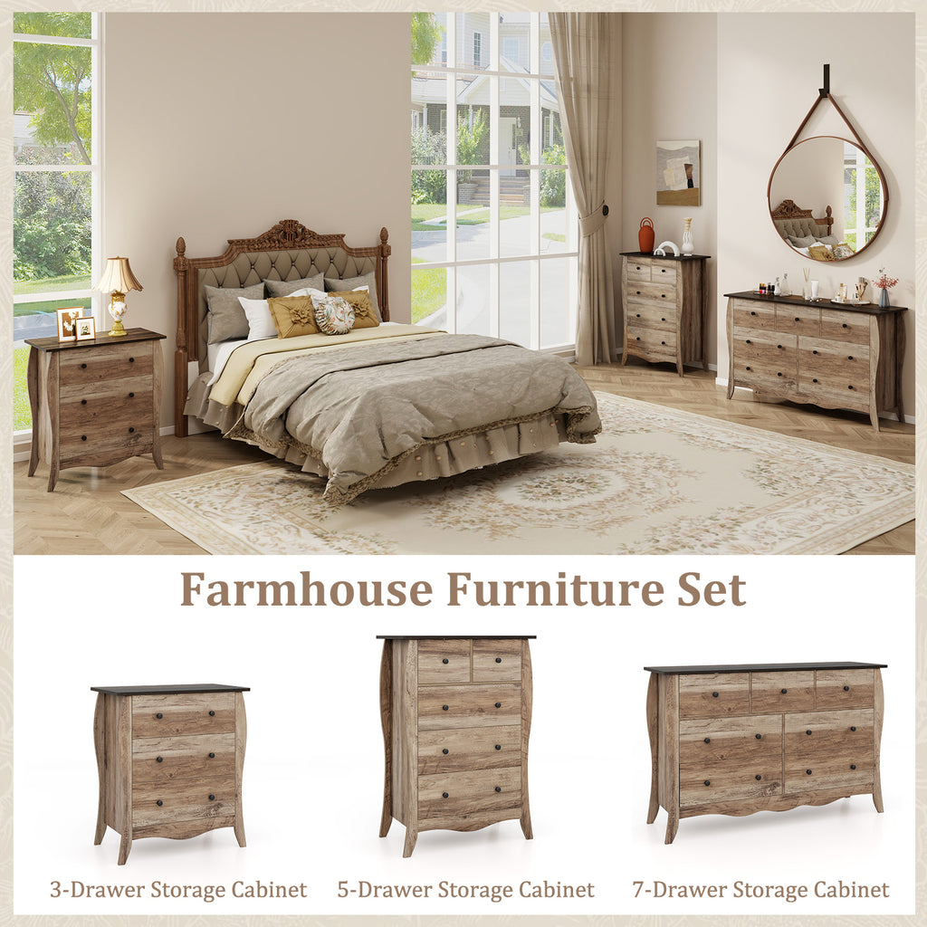 Bedroom Dresser with 3 Fabric Drawers & Anti-Tipping Kit - Brown