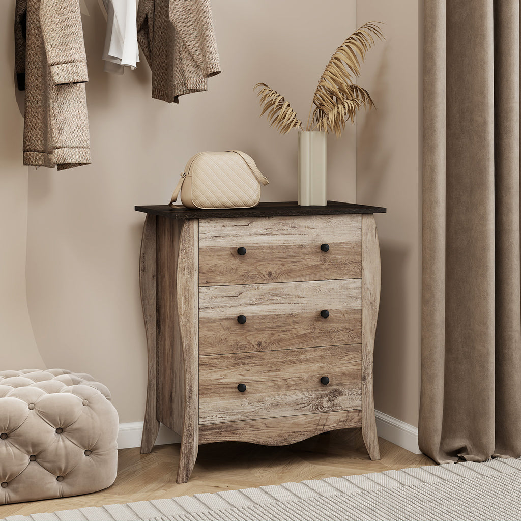 Bedroom Dresser with 3 Fabric Drawers & Anti-Tipping Kit - Brown