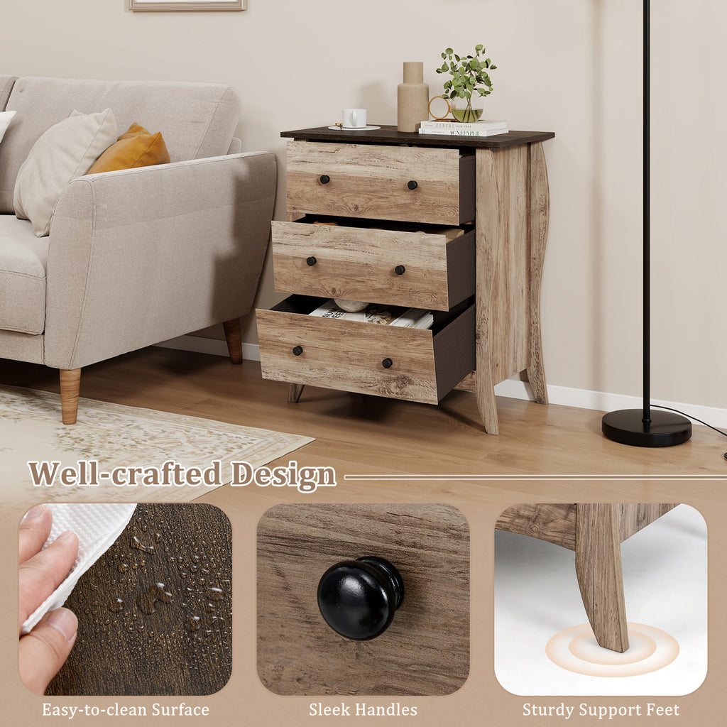 Bedroom Dresser with 3 Fabric Drawers & Anti-Tipping Kit - Brown