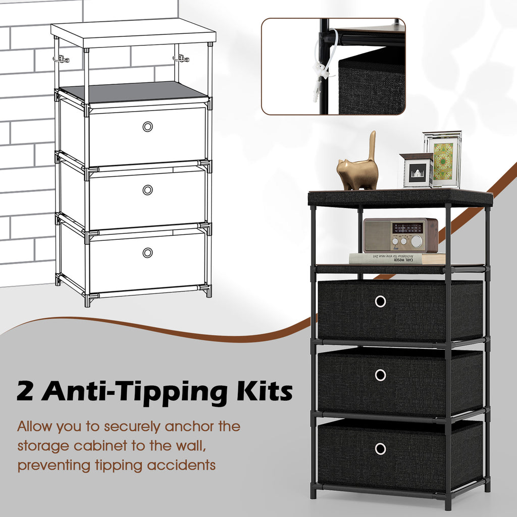 Fabric Storage Tower Dresser with 3 Drawers, Metal Frame - Medium