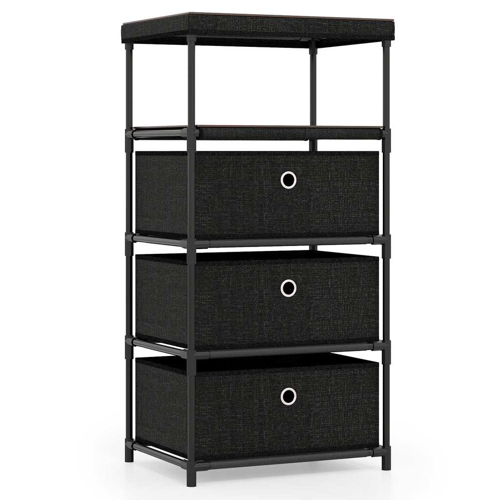 Fabric Storage Tower Dresser with 3 Drawers, Metal Frame - Medium