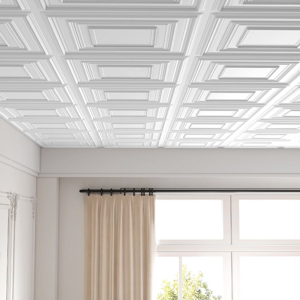 White PVC Drop Ceiling Tiles 24x24 Inches 3D Patterned Wall & Ceiling Panels - 12 Pack