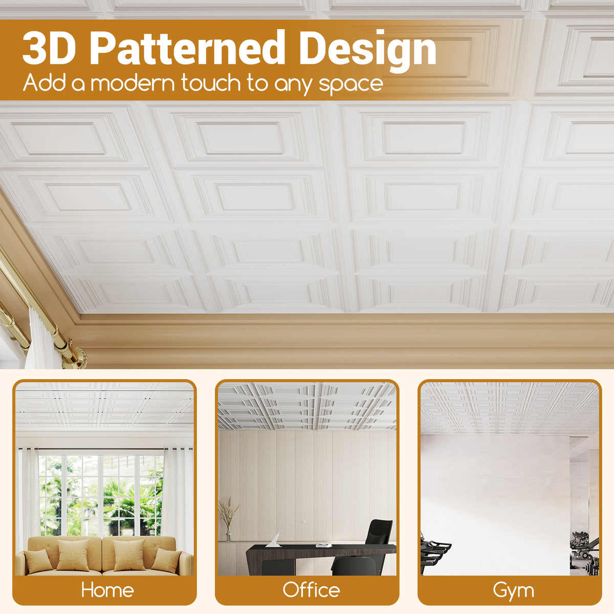White PVC Drop Ceiling Tiles 24x24 Inches 3D Patterned Wall & Ceiling Panels - 12 Pack