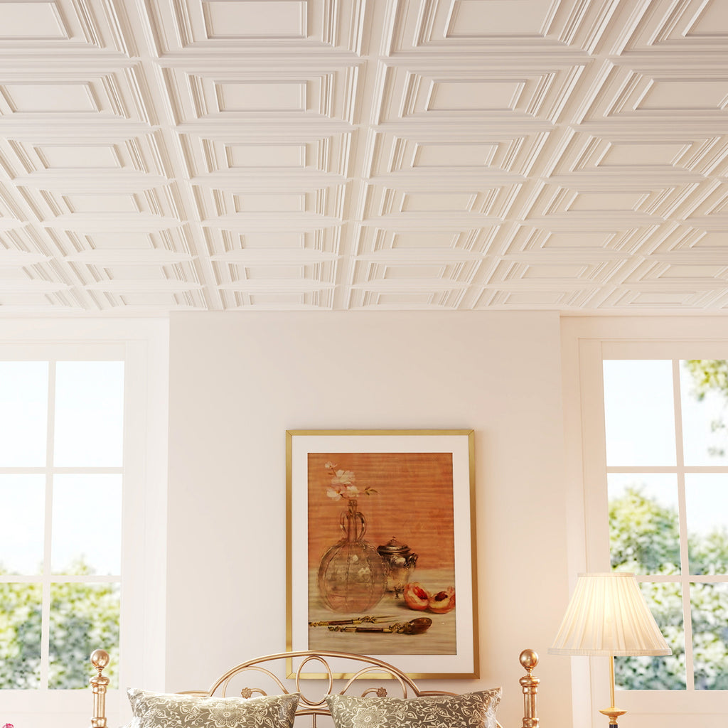 White PVC Drop Ceiling Tiles 24 x 24 Inches 3D Pattern 24-Pack - Versatile Wall and Ceiling Panels