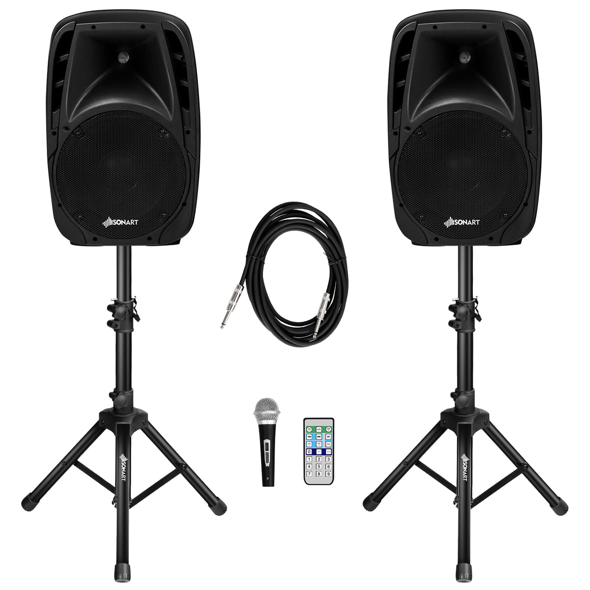 Dual 10 Inch 1600W Powered PA Speaker System with Bluetooth