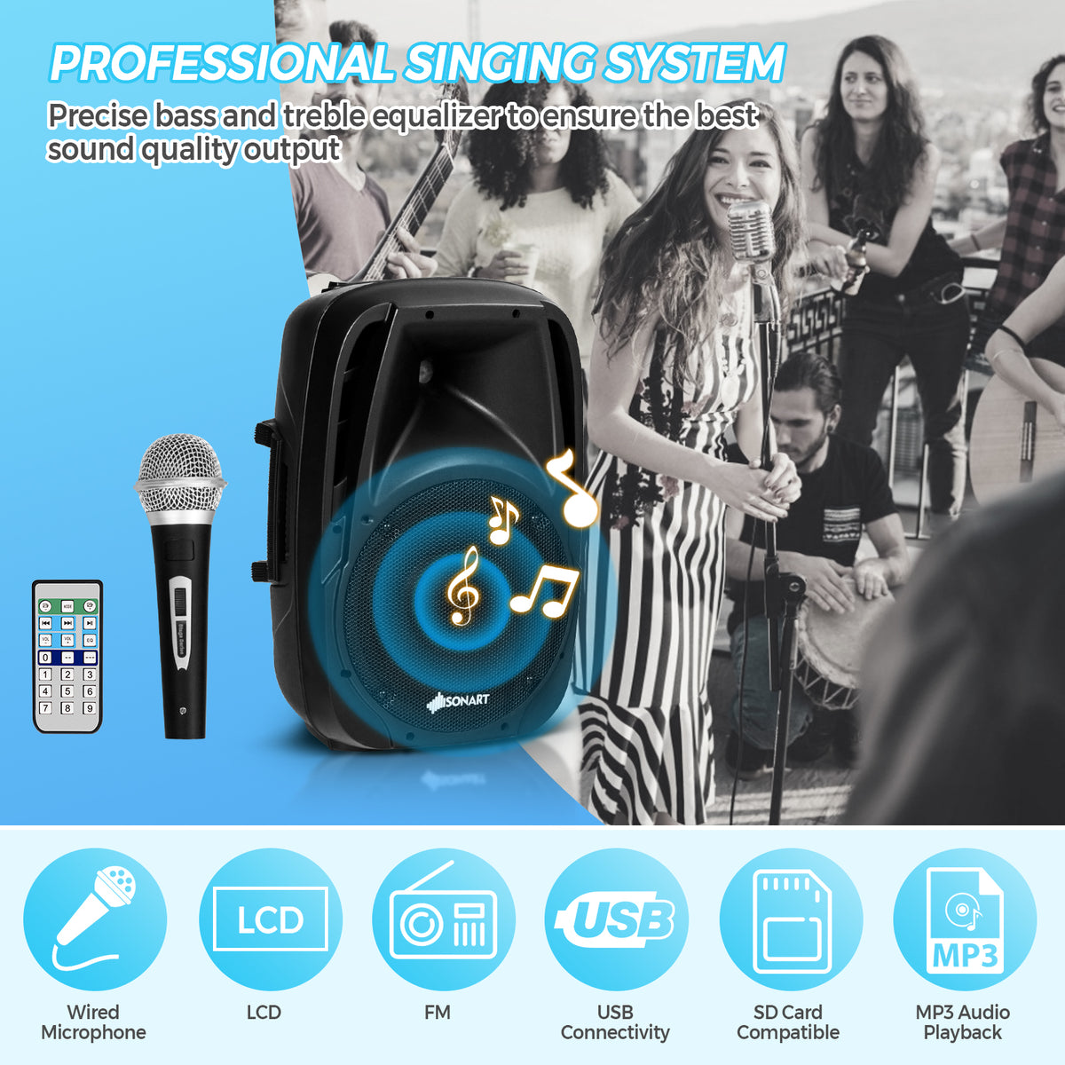 Dual 10 Inch 1600W Powered PA Speaker System with Bluetooth