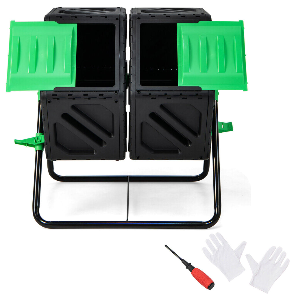 Dual Chamber Garden Compost Tumbler with Sliding Doors