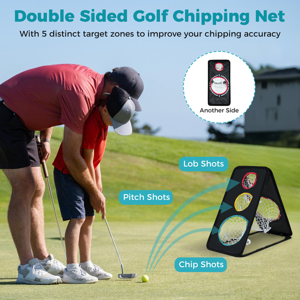 Dual-Sided Golf Chipping Net with 5 Target Holes - Indoor Outdoor Practice System