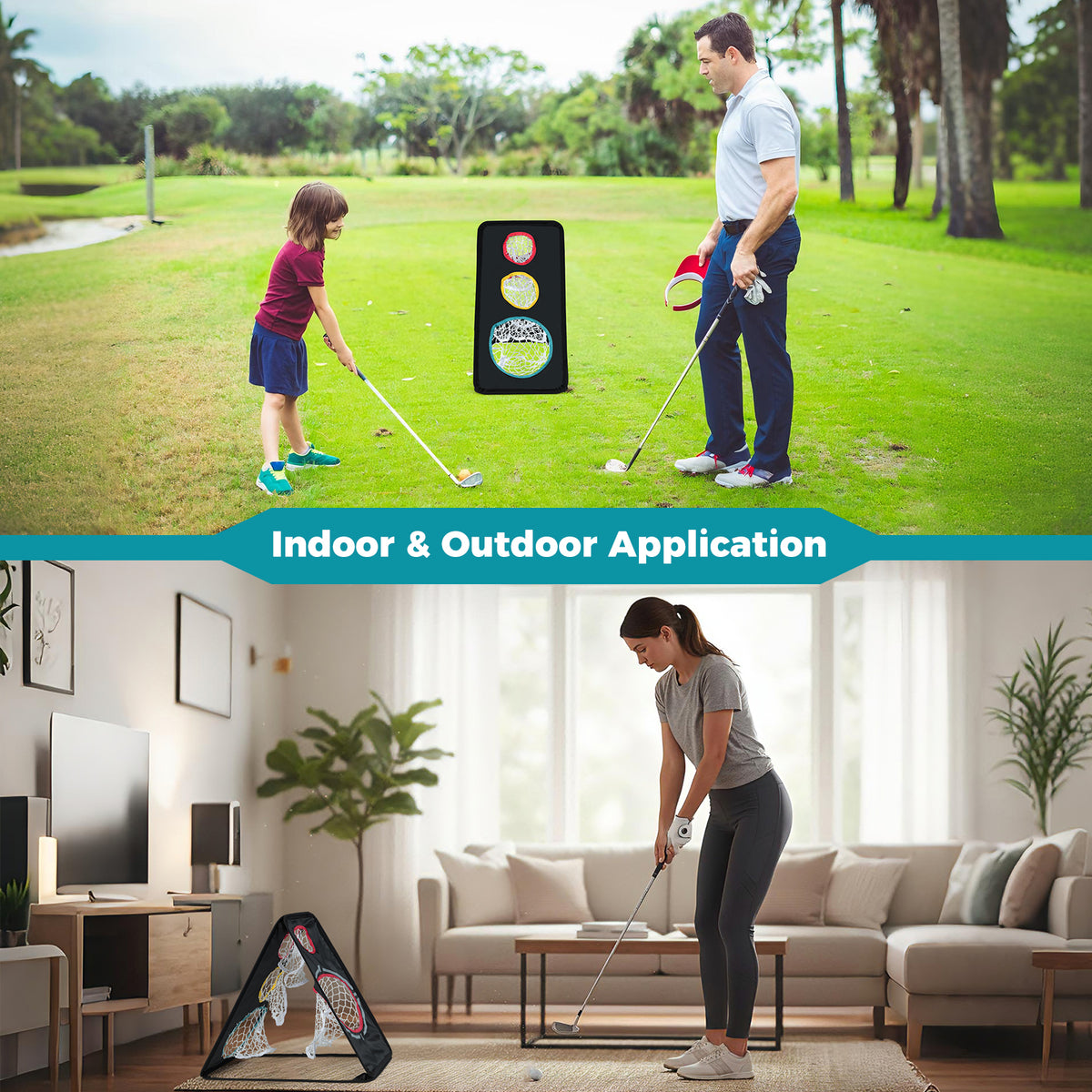 Dual-Sided Golf Chipping Net with 5 Target Holes - Indoor Outdoor Practice System