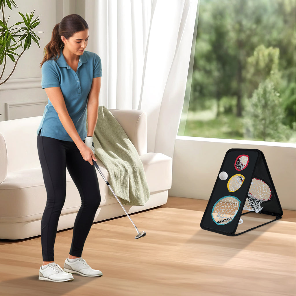 Dual-Sided Golf Chipping Net with 5 Target Holes - Indoor Outdoor Practice System