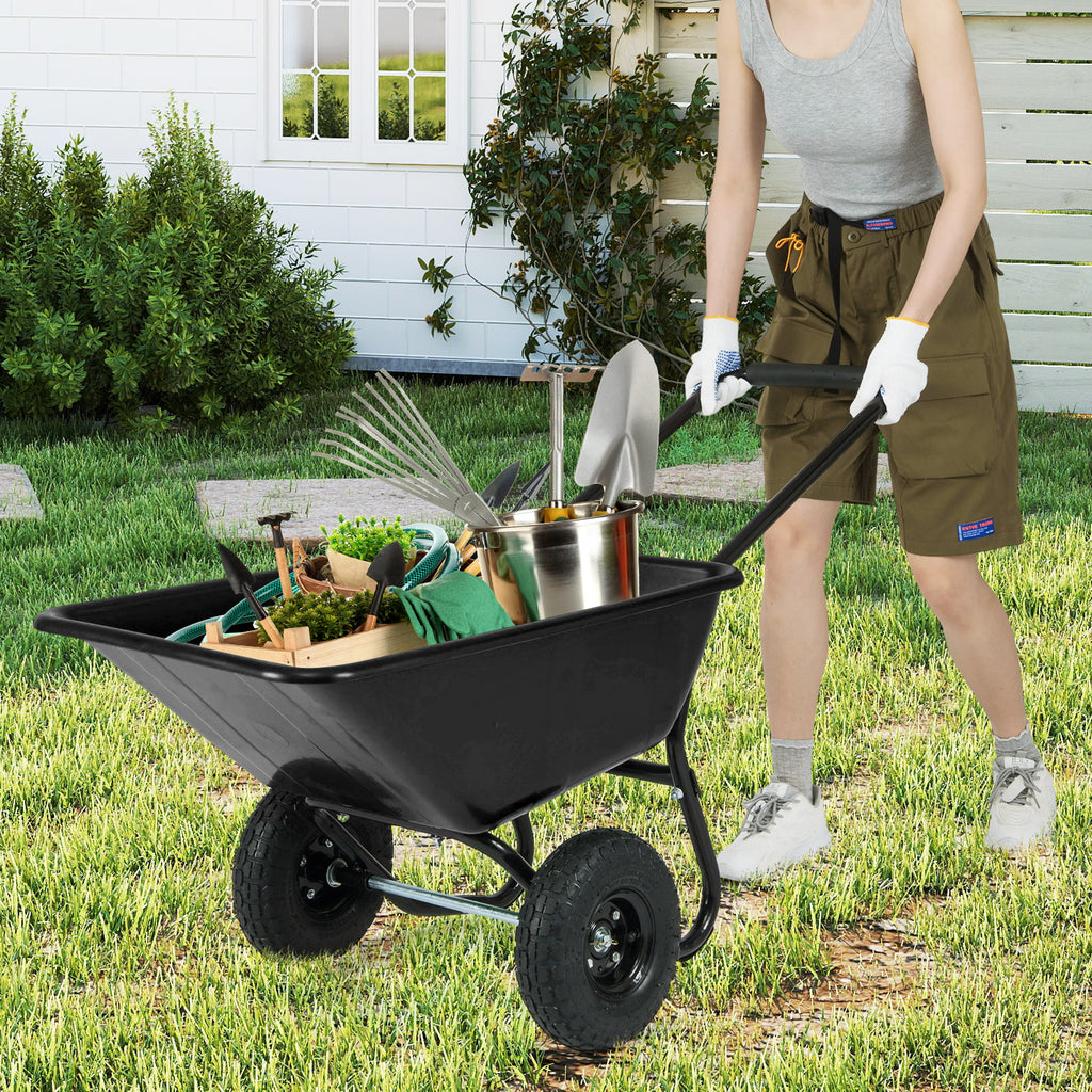 Dual-Wheel Wheelbarrow Garden Utility Cart with Pneumatic Tires