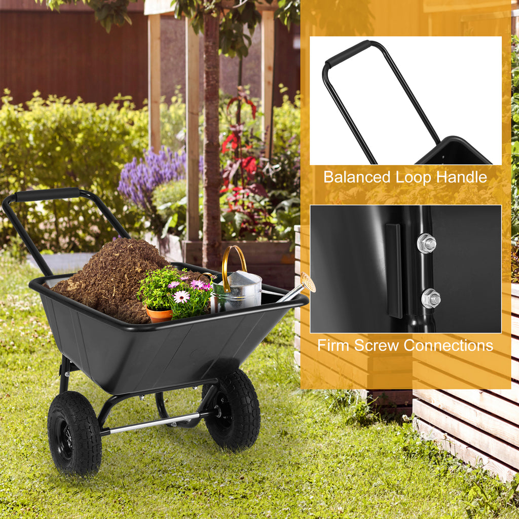 Dual-Wheel Wheelbarrow Garden Utility Cart with Pneumatic Tires