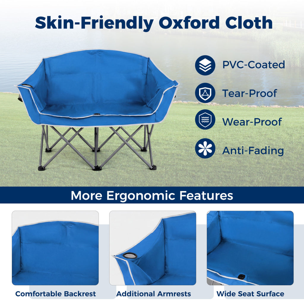 Duo Camping Chair Portable Loveseat with Armrests & Cup Holders - Blue