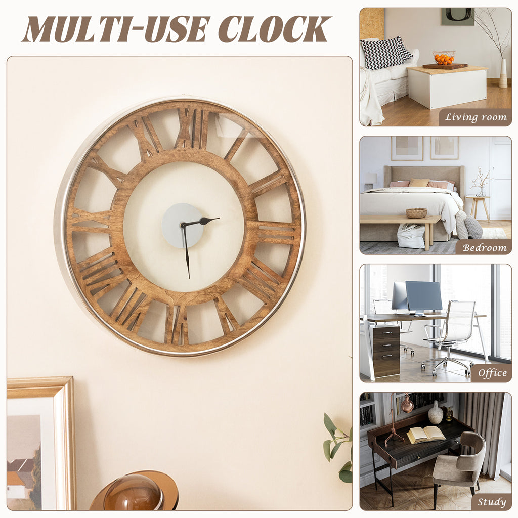 Silent Wall Clock 16/20 Inch with Classic Frame and Roman Numerals - Variation L