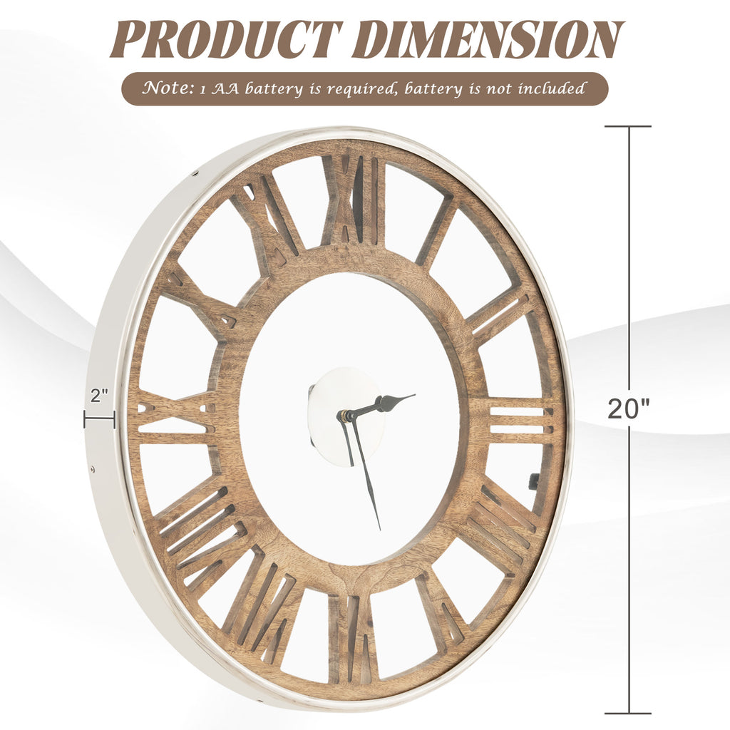 Silent Wall Clock 16/20 Inch with Classic Frame and Roman Numerals - Variation L
