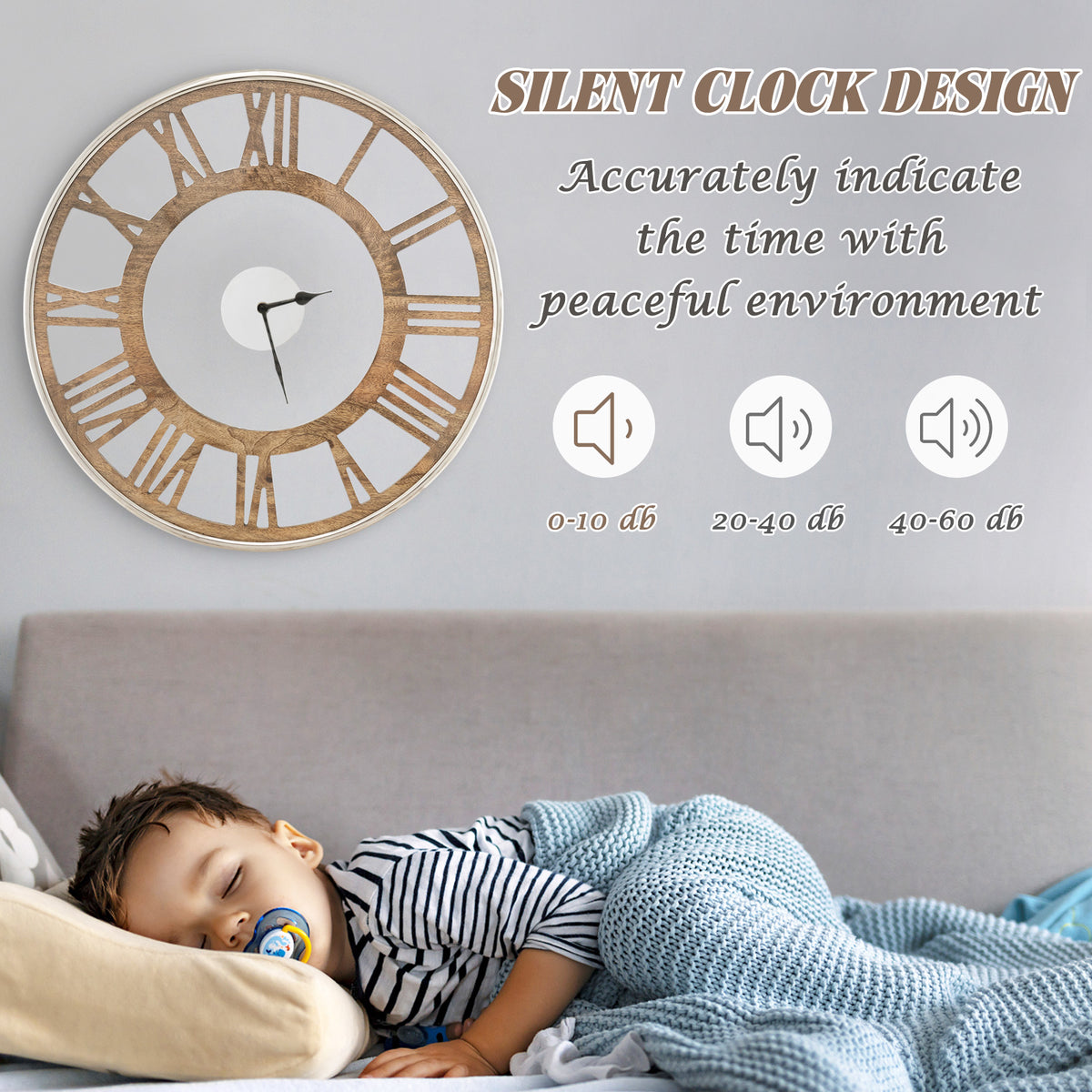Silent Wall Clock 16/20 Inch with Classic Frame and Roman Numerals - Variation L