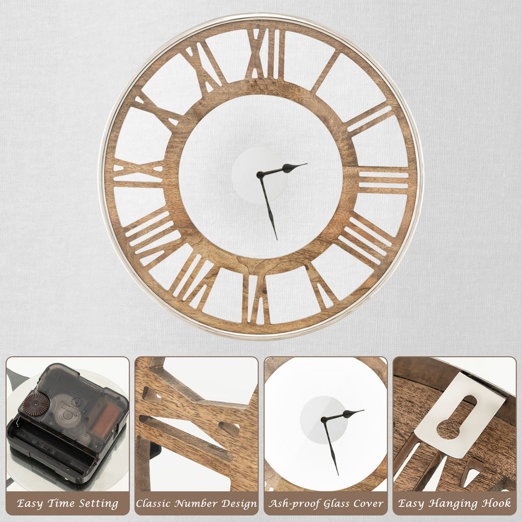 Silent Wall Clock 16/20 Inch with Classic Frame and Roman Numerals - Variation L