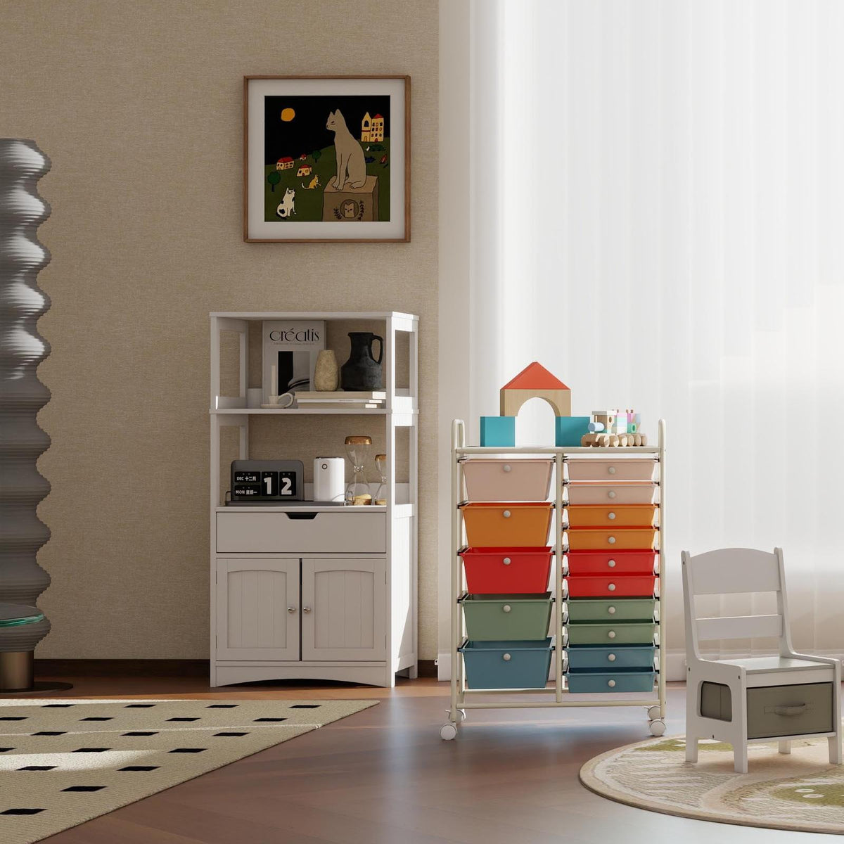 15-Drawer Rolling Utility Cart, Transparent Multicolor
