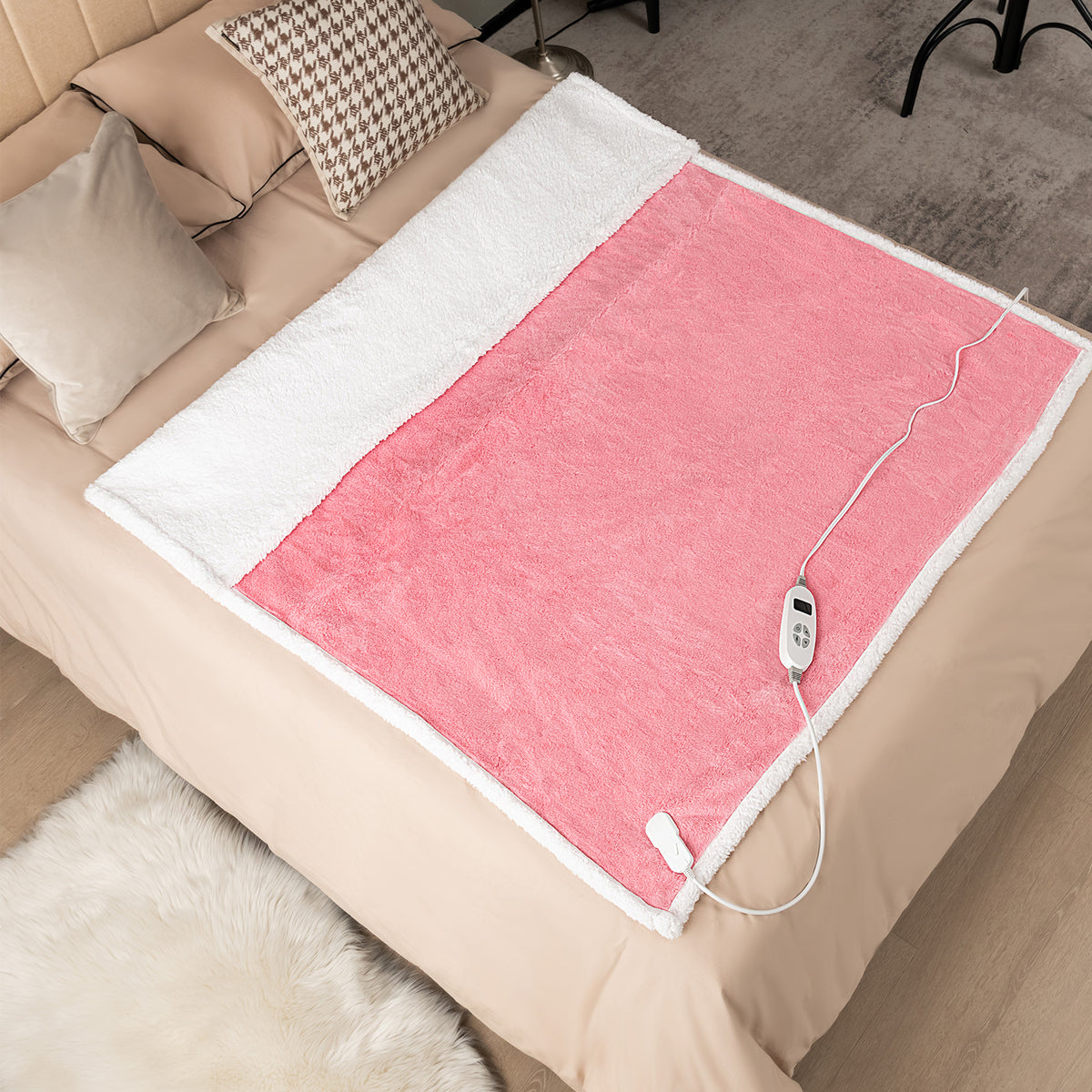 Electric Heated Blanket Throw, Pink - 10 Heat Settings