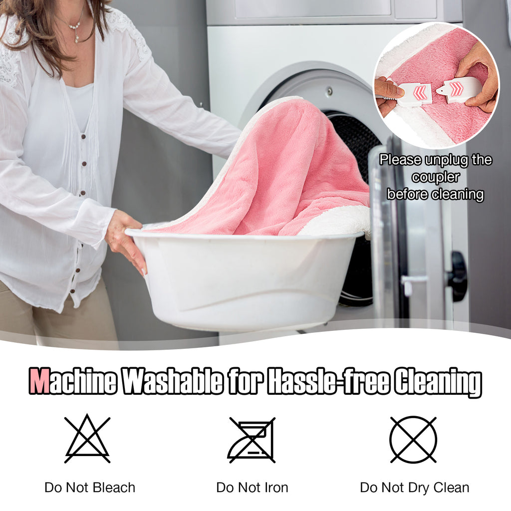 Electric Heated Blanket Throw, Pink - 10 Heat Settings