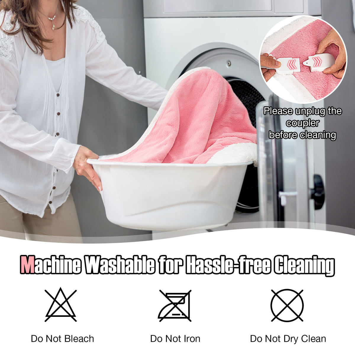 Electric Heated Blanket Throw, Pink - 10 Heat Settings