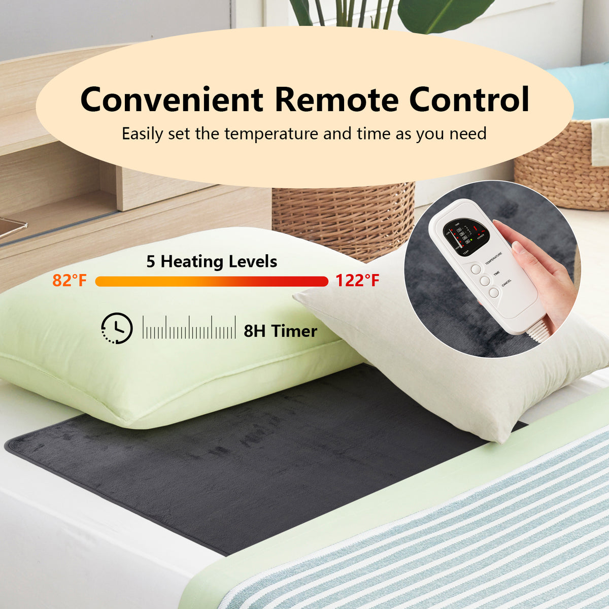 Electric Heated Mattress Pad Twin Size 5 Levels Gray