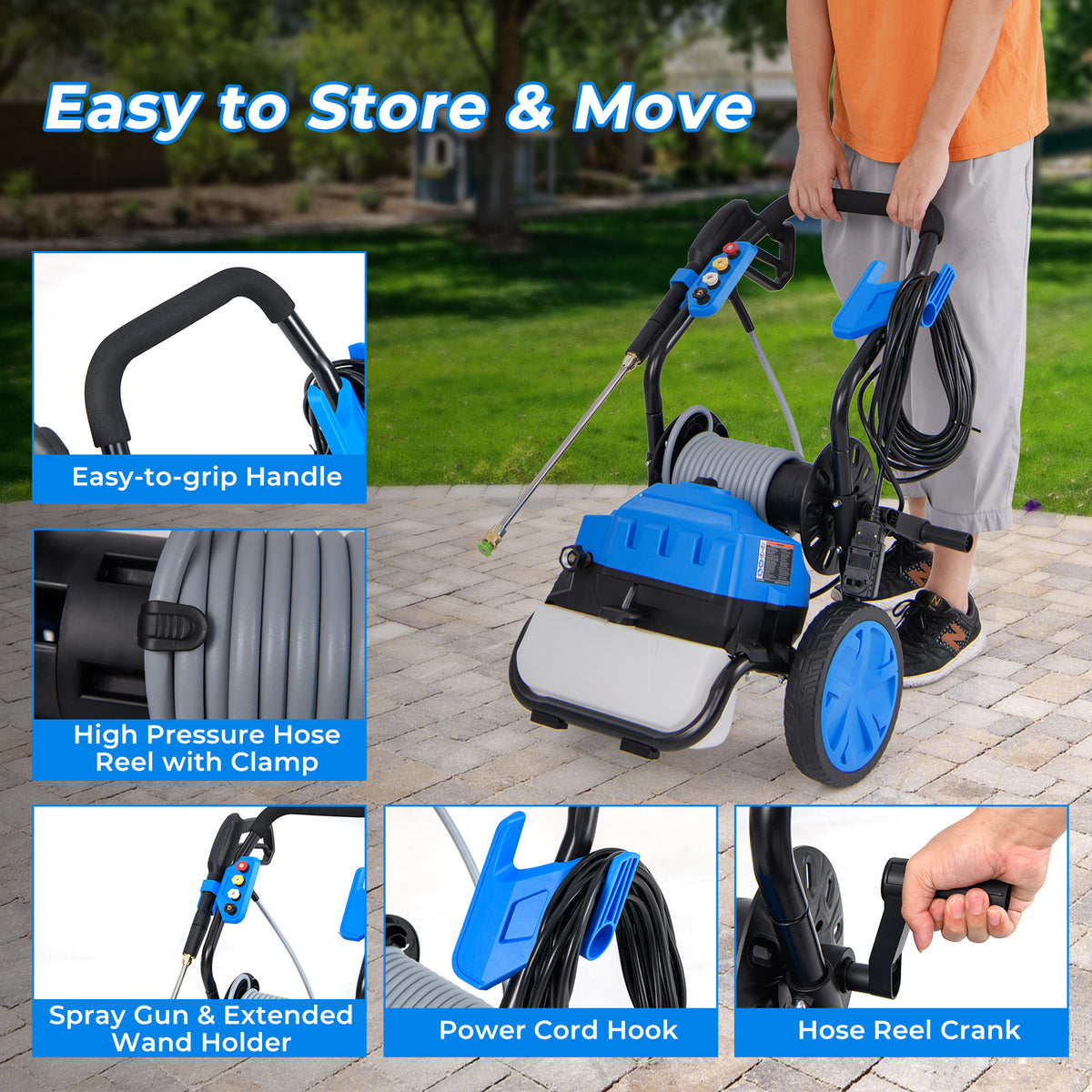 2300 PSI 1.8 GPM Electric Pressure Washer with Wheels and 5 Quick