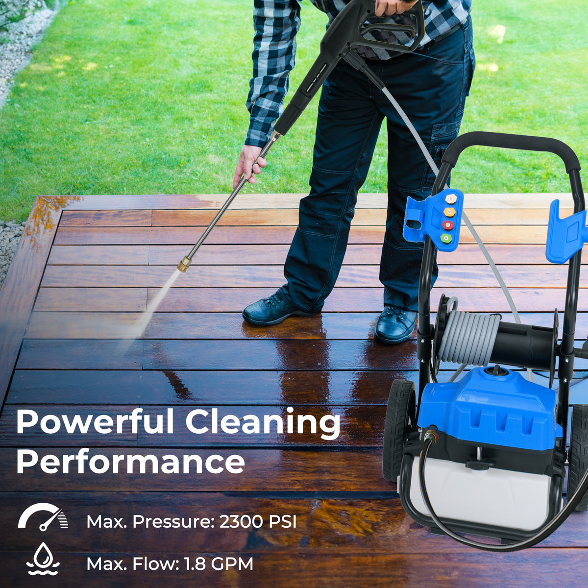 2300 PSI 1.8 GPM Electric Pressure Washer with Wheels and 5 Quick