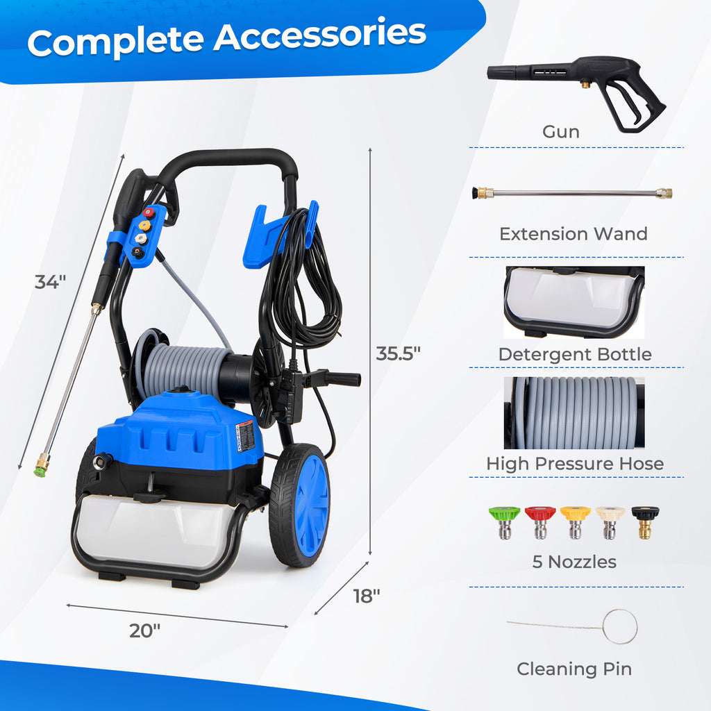 2300 PSI 1.8 GPM Electric Pressure Washer with Wheels and 5 Quick