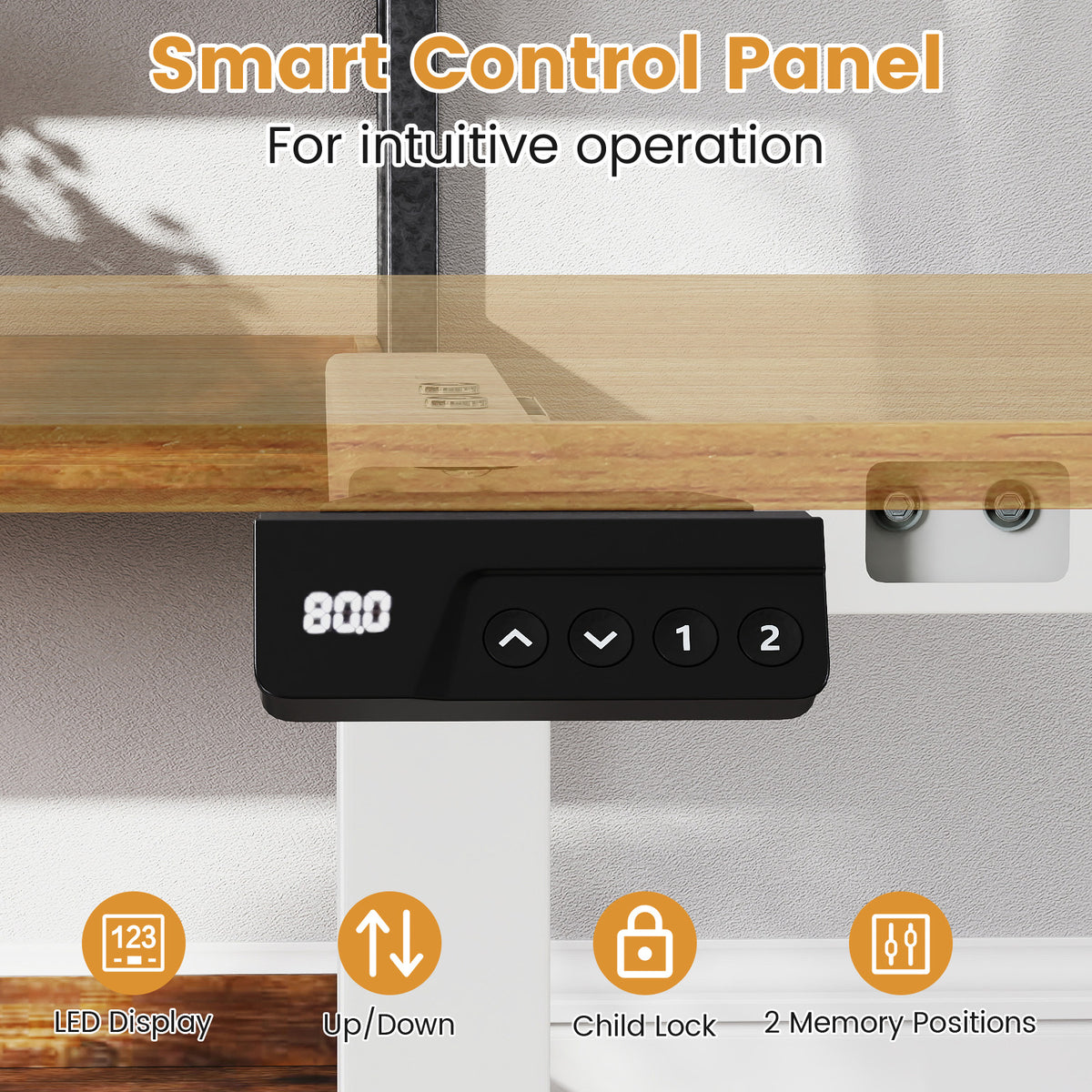 Electric Standing Desk Frame Height Adjustable with LED Display - White