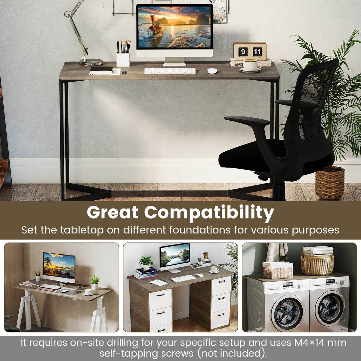 Standing Desk Tabletop 48x24 One-Piece Gray