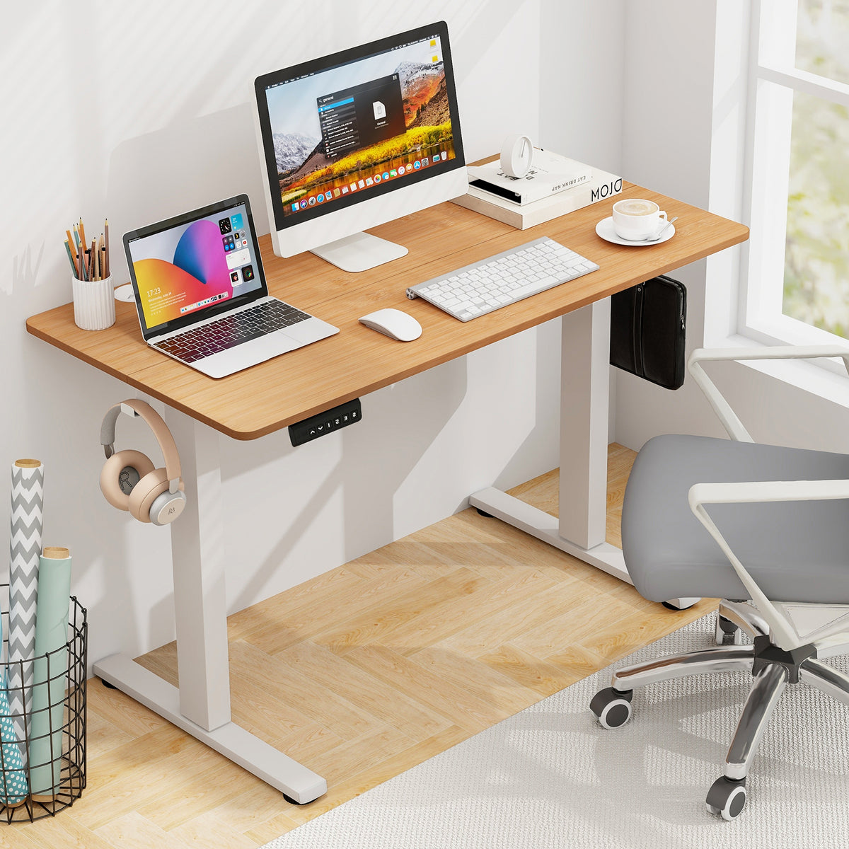 Electric Standing Desk with Memory Heights - Natural