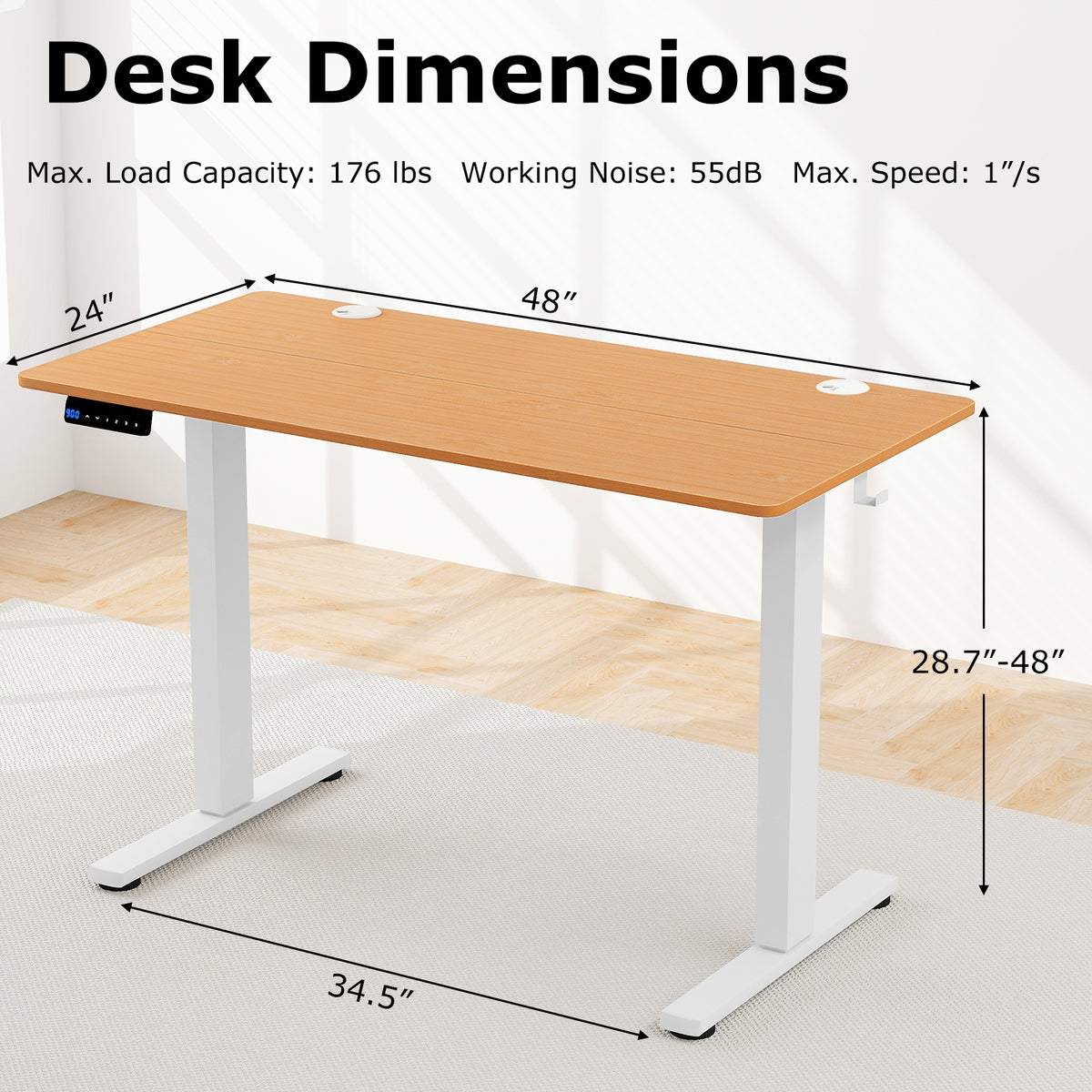 Electric Standing Desk with Memory Heights - Natural