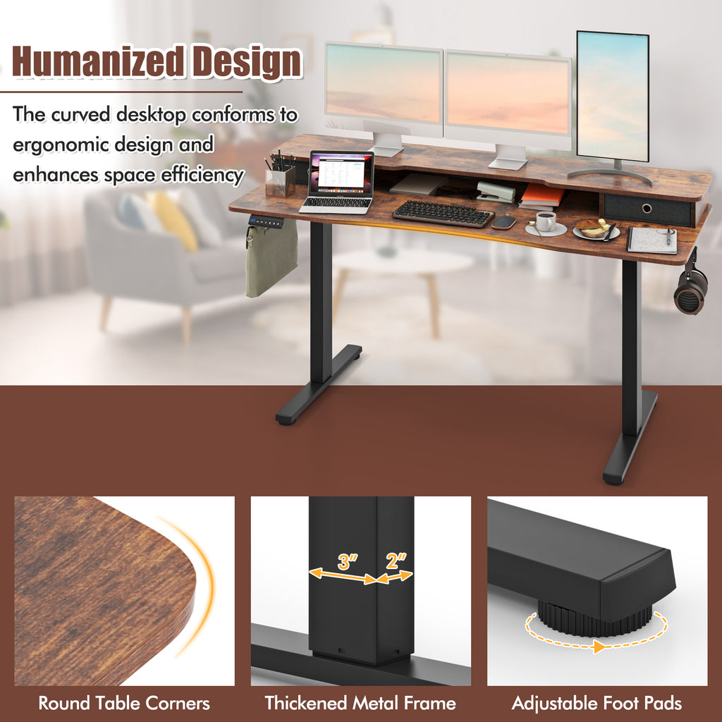 63"x24" Electric Standing Desk with Drawers - Rustic Brown