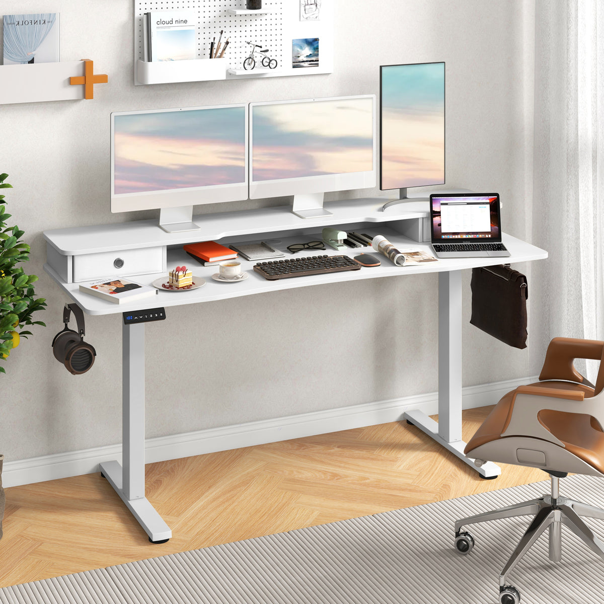 63 Inch x 24 Electric Standing Desk with 2 Drawers