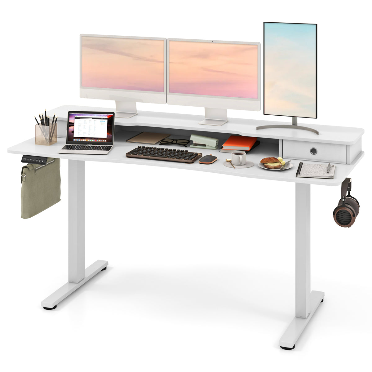 63 Inch x 24 Electric Standing Desk with 2 Drawers