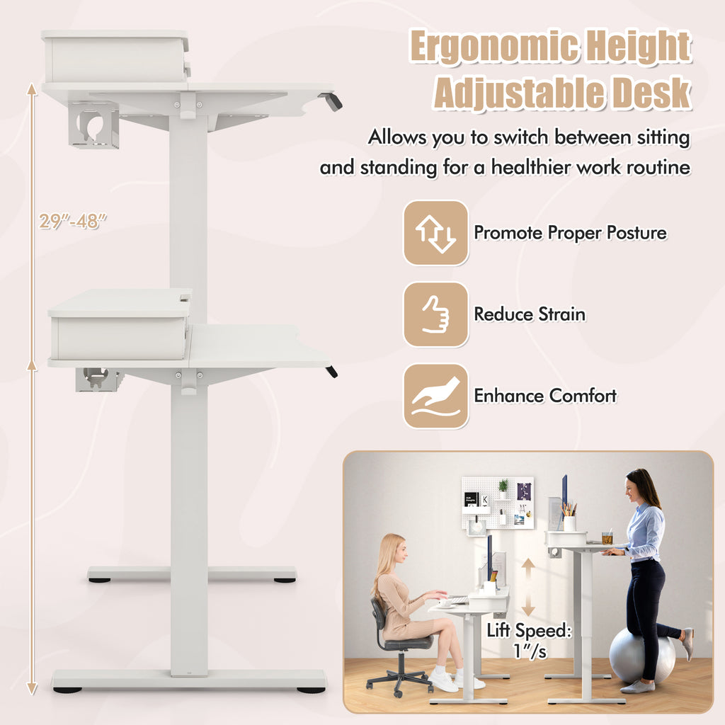 63 Inch x 24 Electric Standing Desk with 2 Drawers