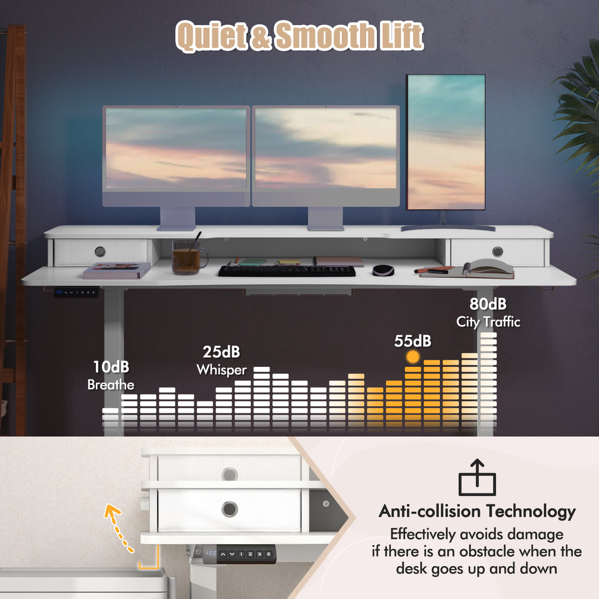63 Inch x 24 Electric Standing Desk with 2 Drawers