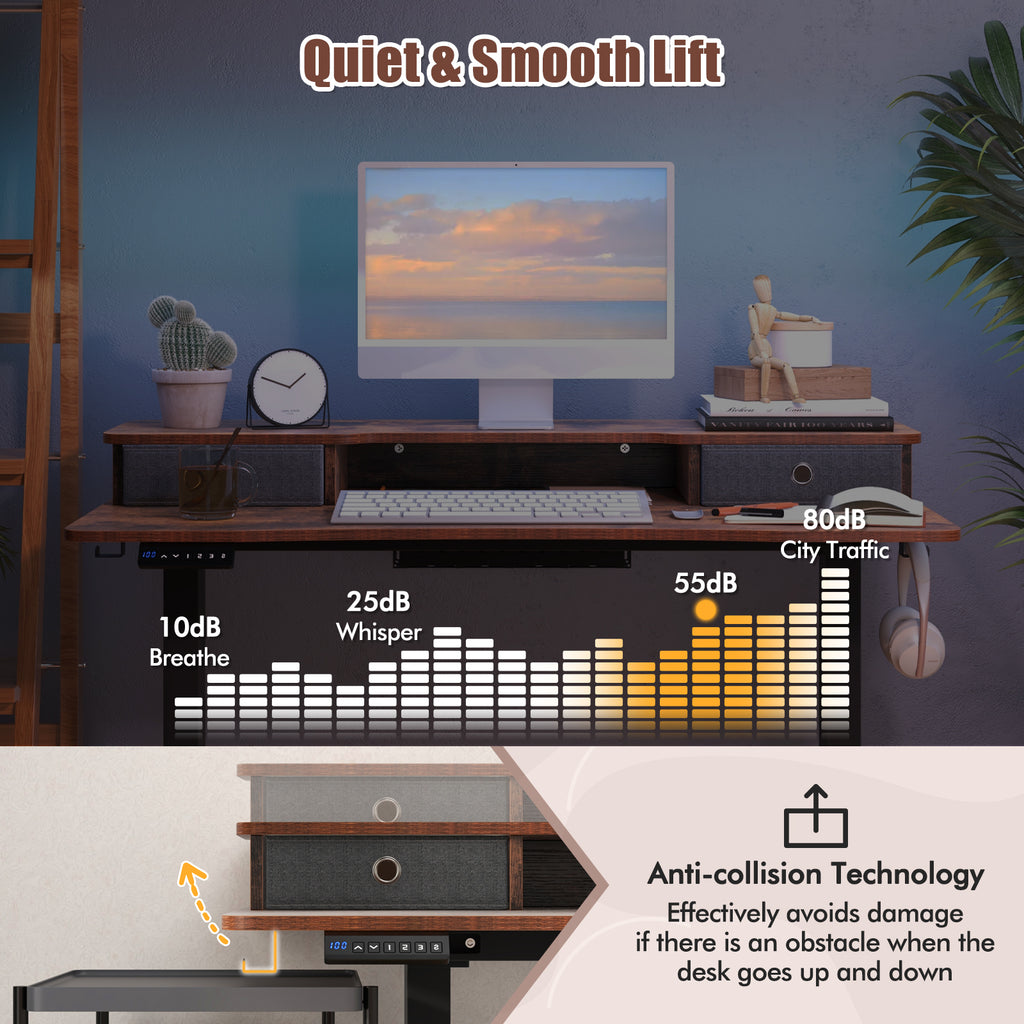 48" x 24" Height Adjustable Electric Standing Desk, Rustic Brown