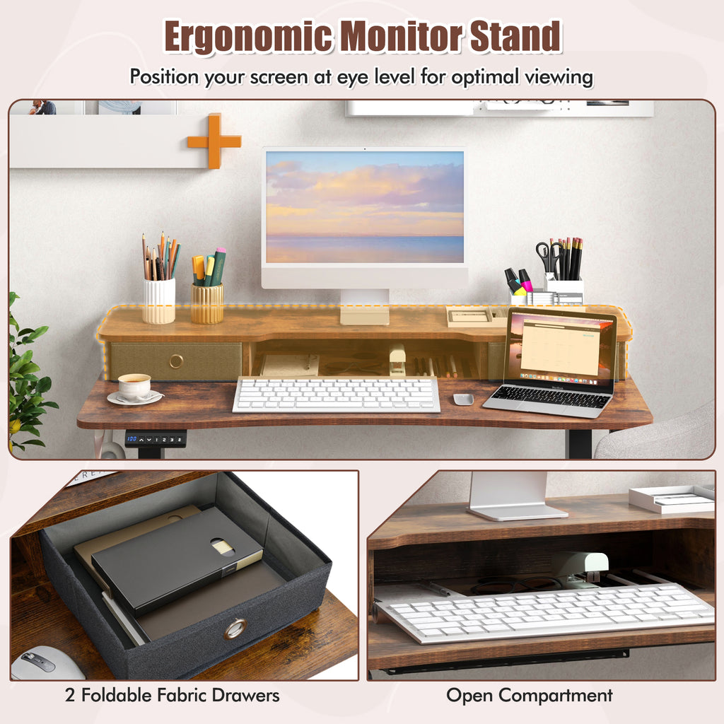 48" x 24" Height Adjustable Electric Standing Desk, Rustic Brown
