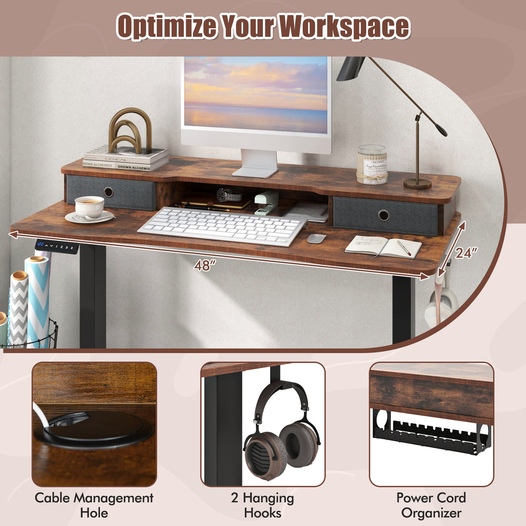 48" x 24" Height Adjustable Electric Standing Desk, Rustic Brown