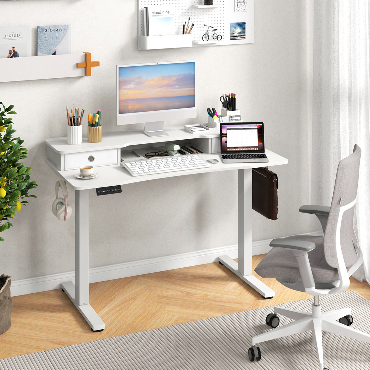 48 Inch x 24 Height Adjustable Electric Standing Desk with 2 Drawers