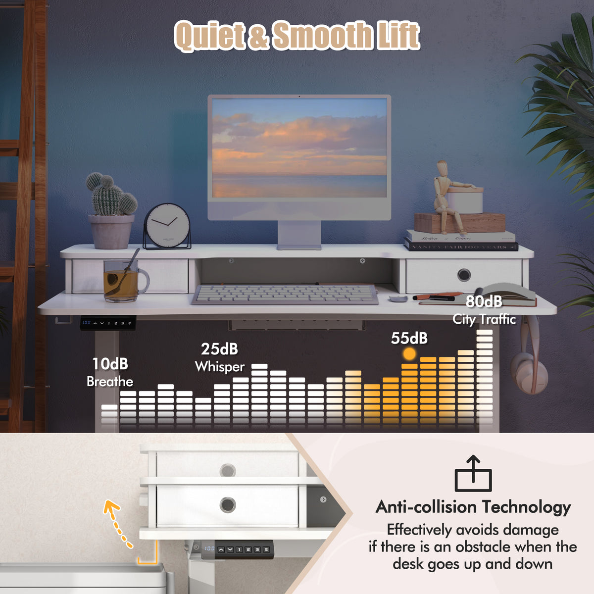 48 Inch x 24 Height Adjustable Electric Standing Desk with 2 Drawers